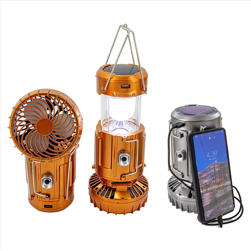 Tältlampa med solcell & fläkt