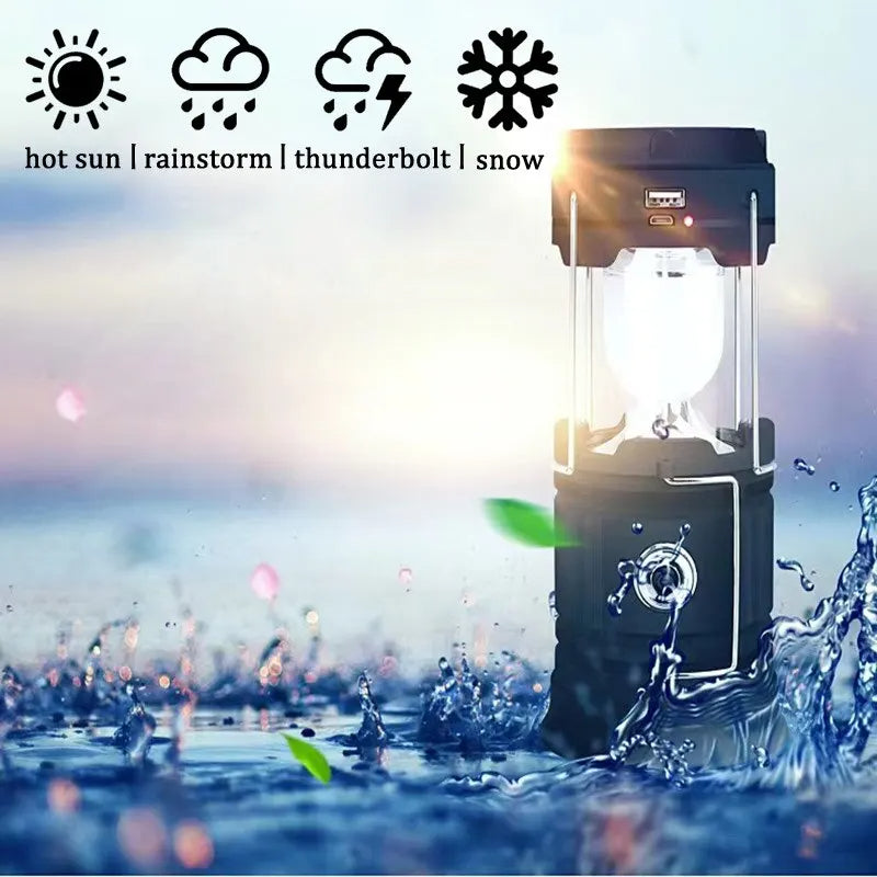 Tältlampa med solcell & fläkt
